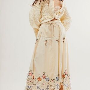 Free People Cream Embroidered Skirt
